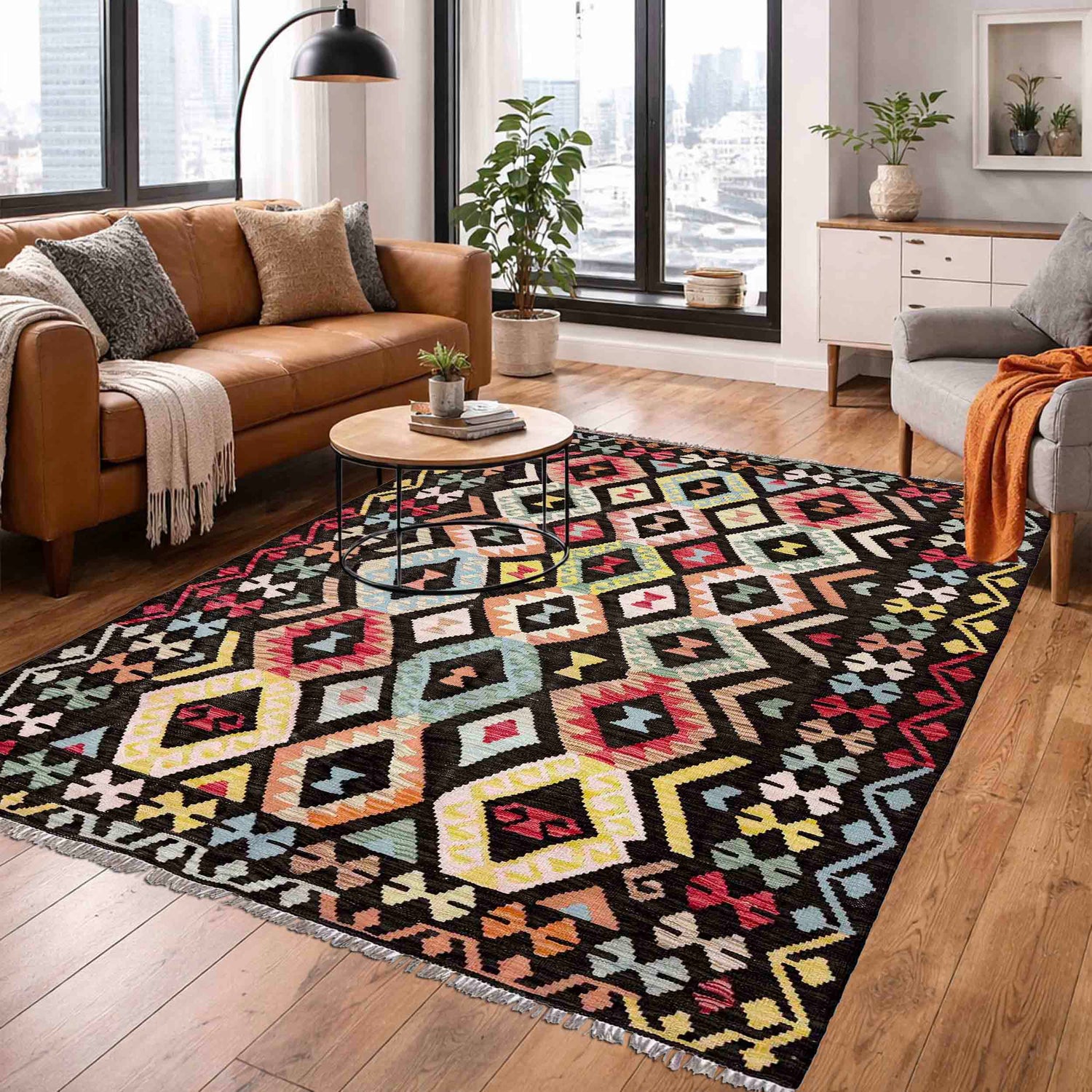 Hand Made Afghan Kilim 5' 2" x 6' 6" ft / 158 x 198 cm - No. Y39144