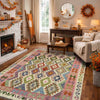 Multi Color ful Flat-Weave Wool Kilim 5' 2" x 6' 9" ft / 158 x 206 cm - No. Y39145
