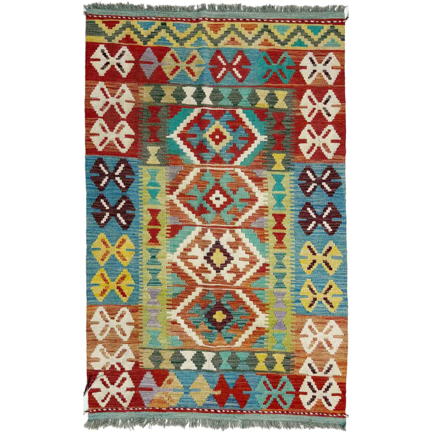 Handmade Turkish Design Wool Kilim 3' 3" x 5' 4" ft / 100 x 162 cm - No. Y39158