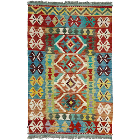 Handmade Turkish Design Wool Kilim 3' 3" x 5' 4" ft / 100 x 162 cm - No. Y39158