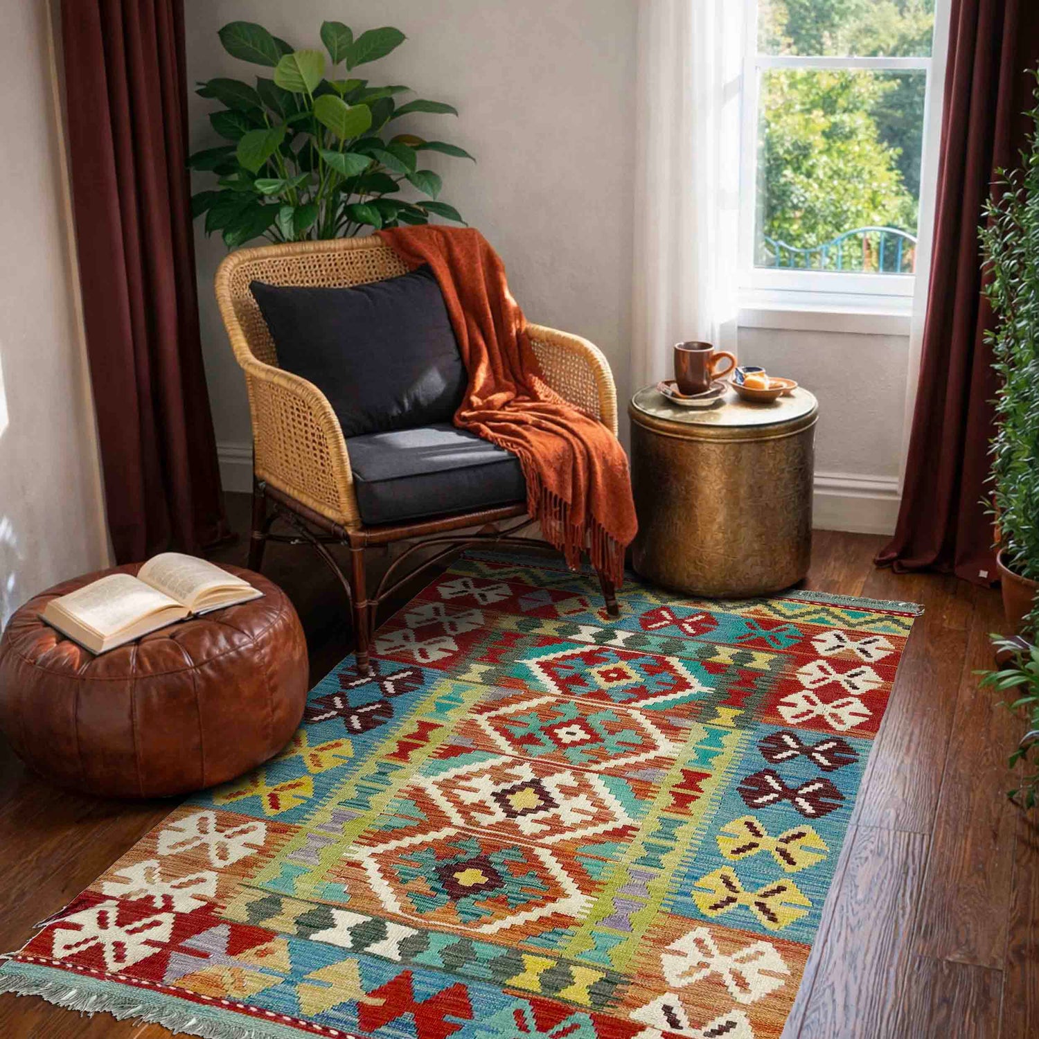 Handmade Turkish Design Wool Kilim 3' 3" x 5' 4" ft / 100 x 162 cm - No. Y39158