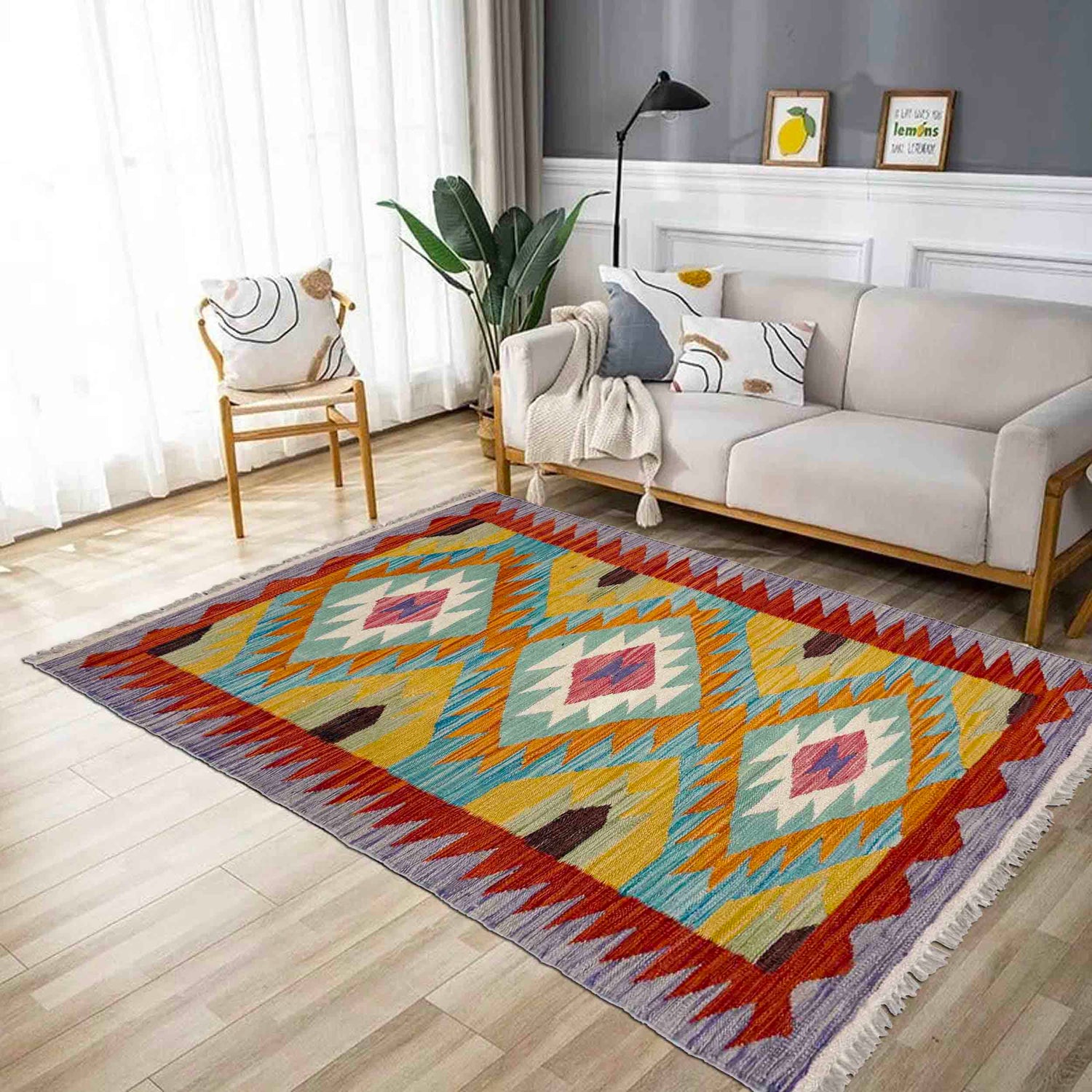 Hand Knotted Flatweave Kilim 2' 6" x 4' 3" ft / 75 x 130 cm - No. Y39161