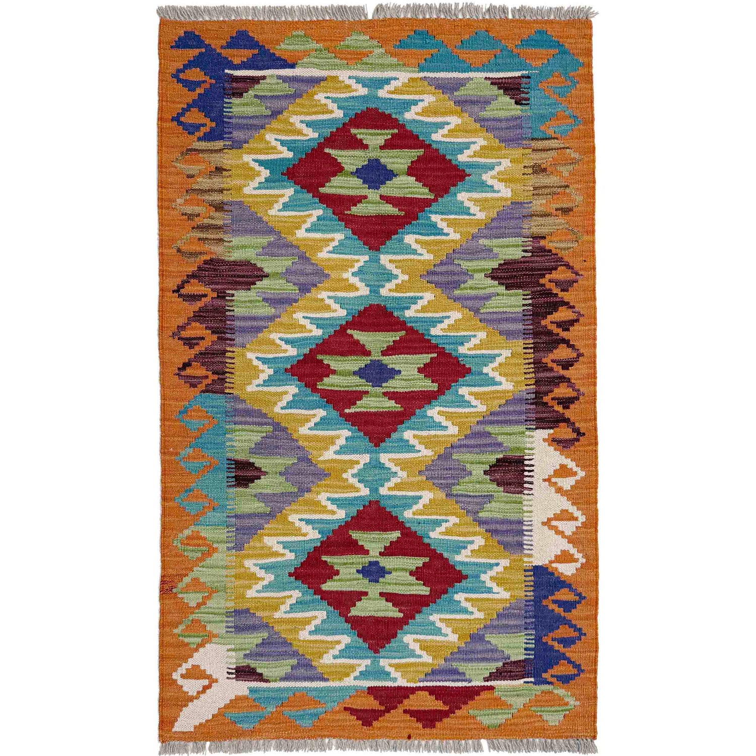 Handmade Afghan Vegetable Kilim 2' 6" x 4' 3" ft / 77 x 130 cm - No. Y39162