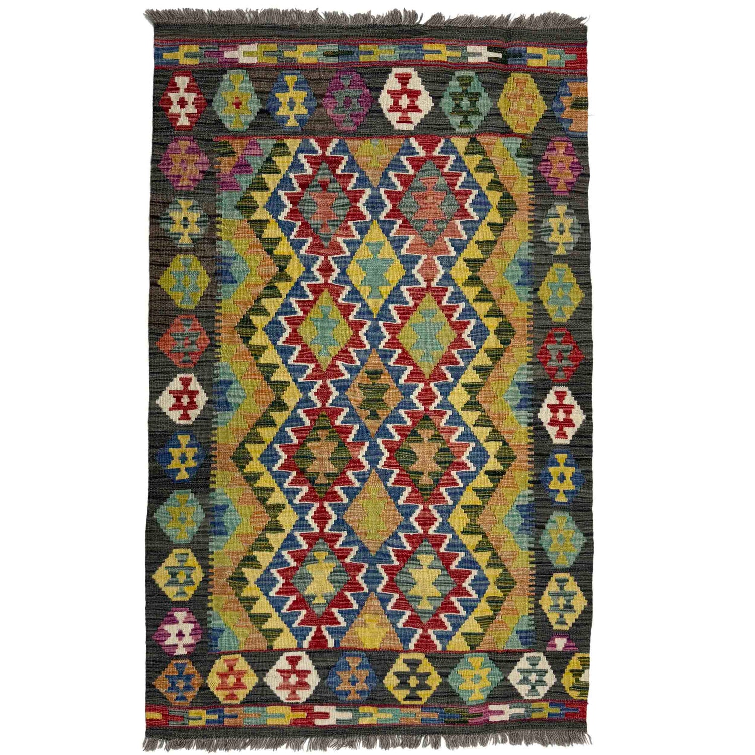 Hand Knotted Flatweave Kilim 3' 5" x 5' 3" ft / 103 x 161 cm - No. Y39163