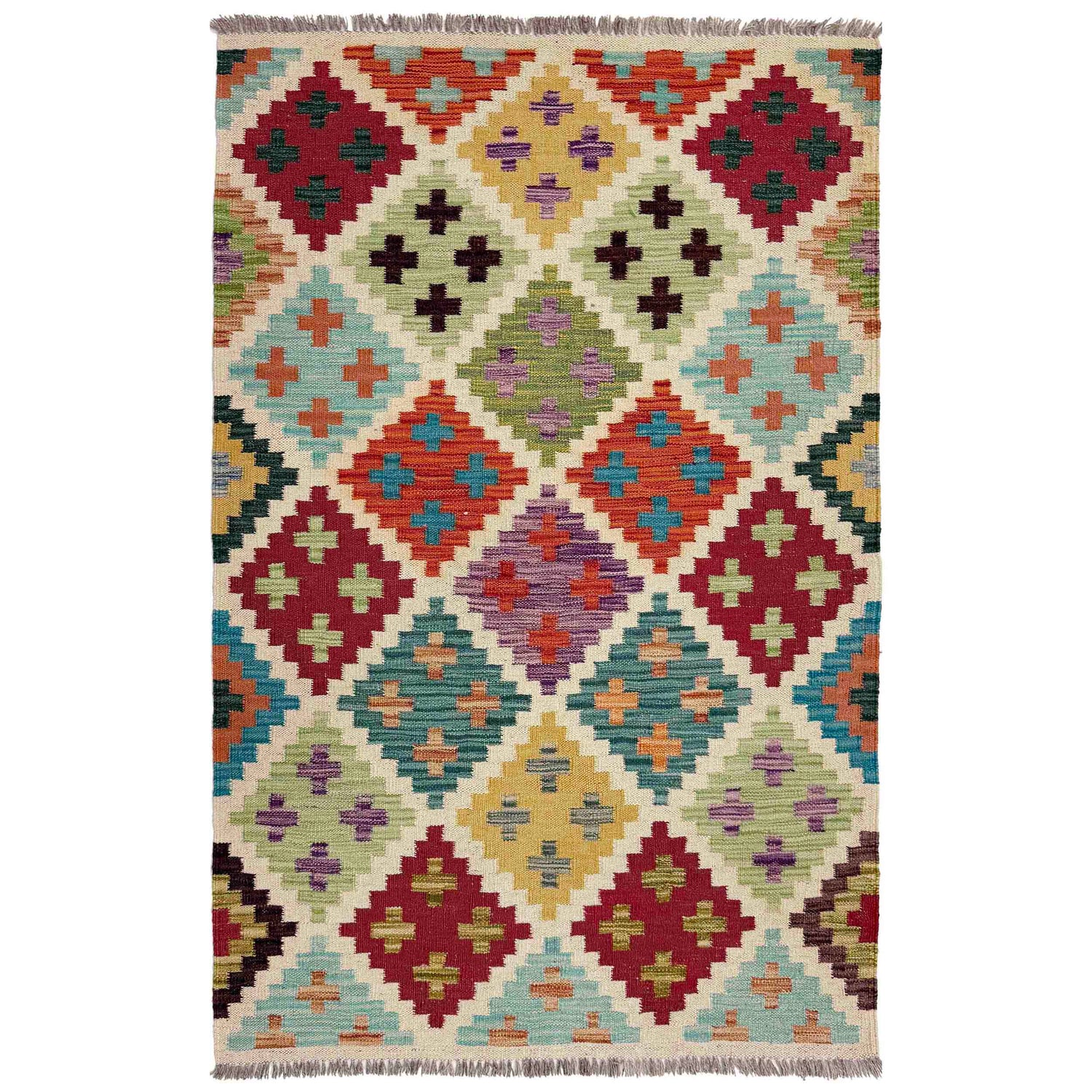 Hand Knotted Flatweave Kilim 3' 4" x 5' 0" ft / 102 x 152 cm - No. Y39165