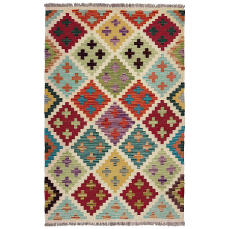 Hand Knotted Flatweave Kilim 3' 4" x 5' 0" ft / 102 x 152 cm - No. Y39165
