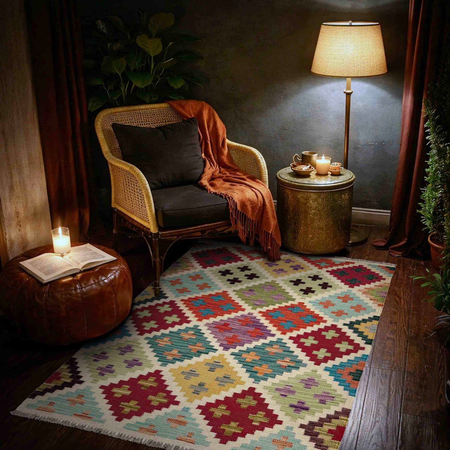 Hand Knotted Flatweave Kilim 3' 4" x 5' 0" ft / 102 x 152 cm - No. Y39165