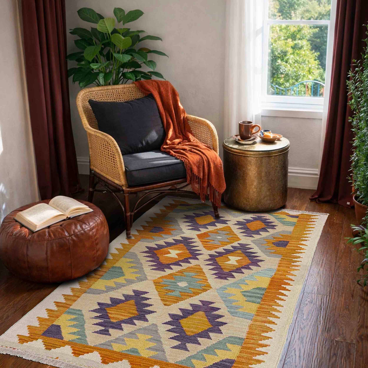Handmade Afghan Vegetable Kilim 2' 9" x 4' 9" ft / 84 x 146 cm - No. Y39166