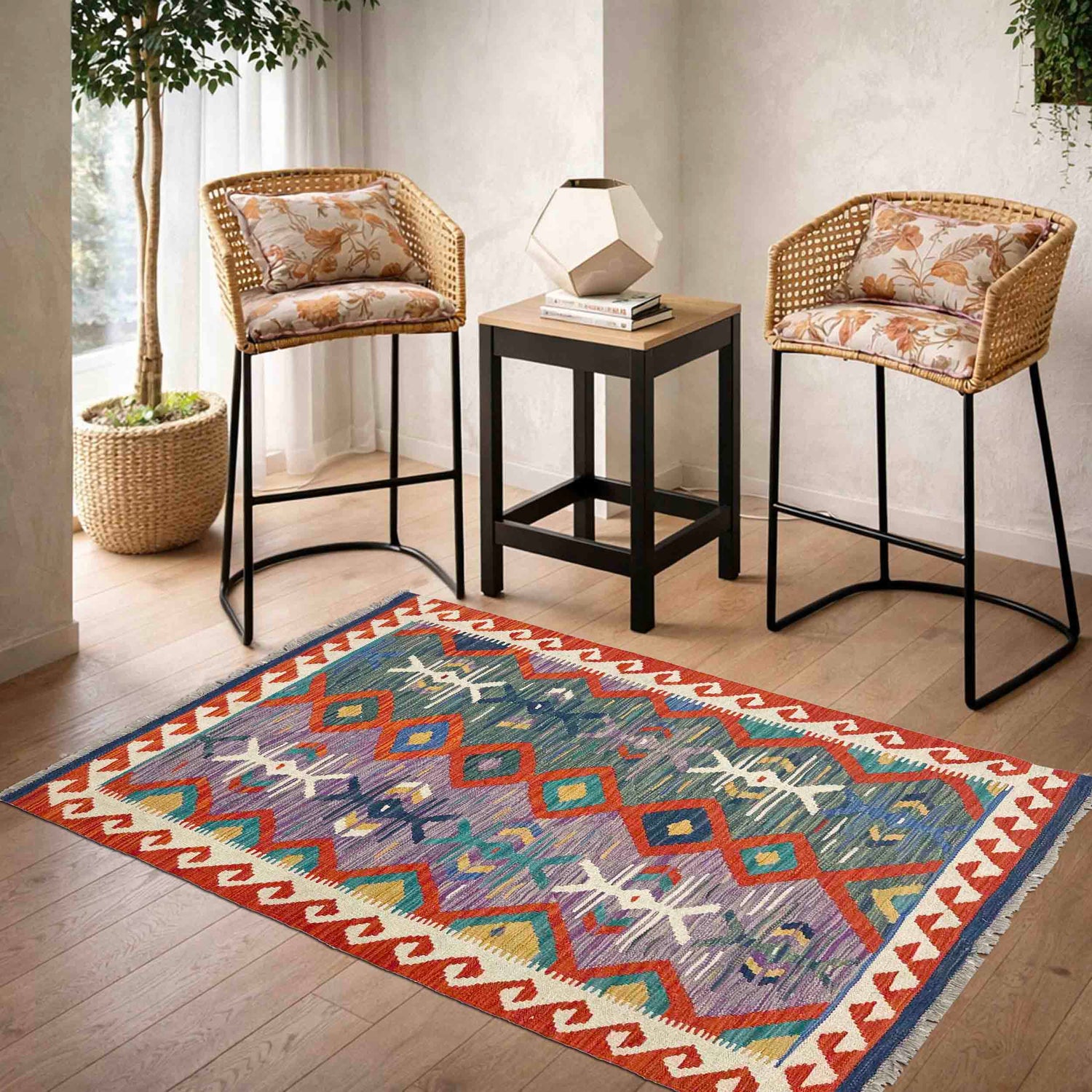 Hand Knotted Flatweave Kilim 3' 2" x 4' 11" ft / 97 x 149 cm - No. Y39167