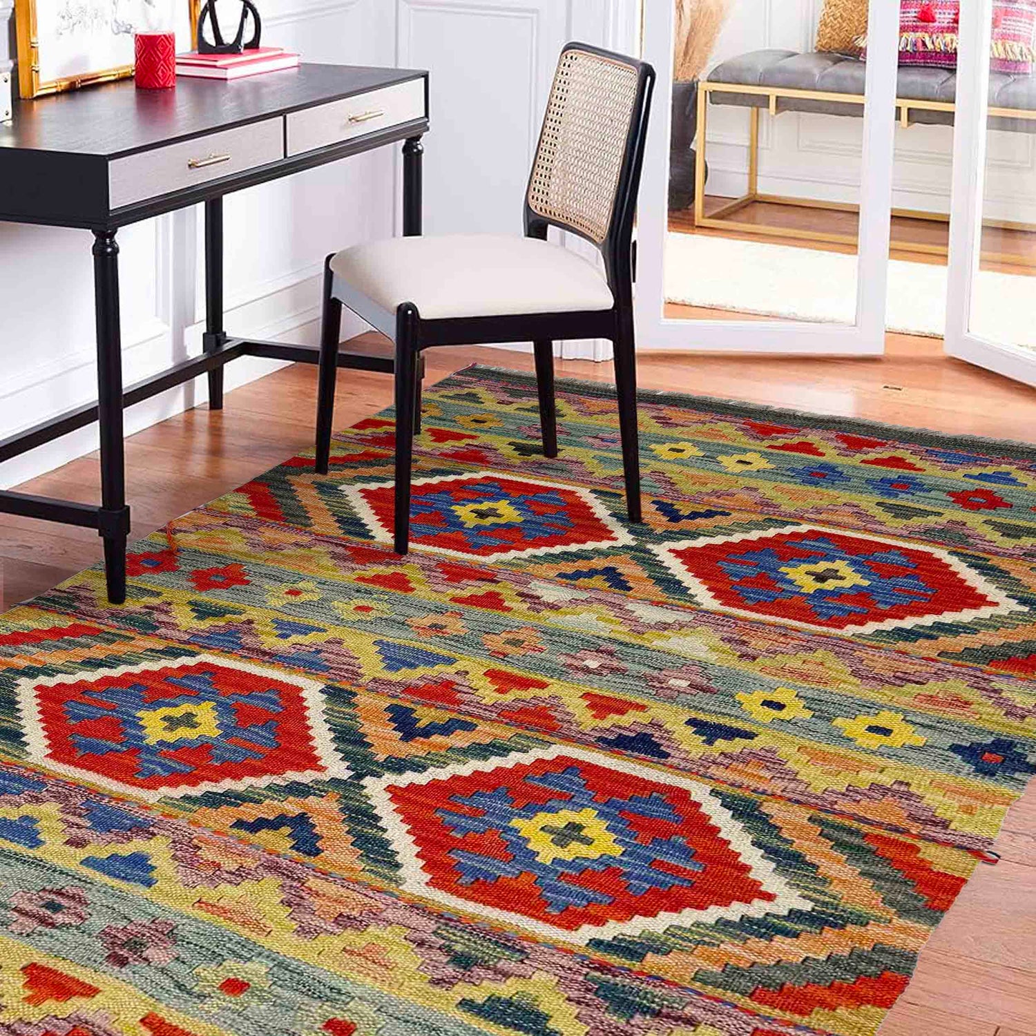 Hand Knotted Flatweave Kilim 3' 2" x 4' 11" ft / 97 x 150 cm - No. Y39168