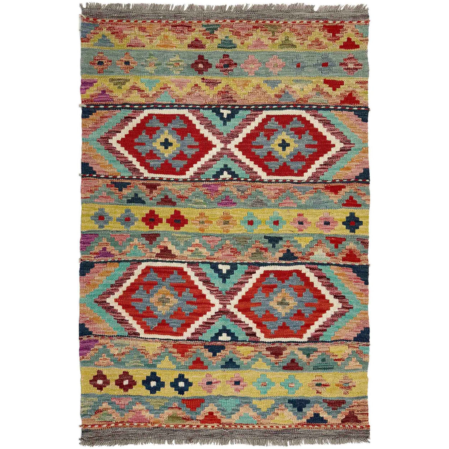 Hand Made Afghan Kilim 3' 4" x 4' 11" ft / 101 x 150 cm - No. Y39169
