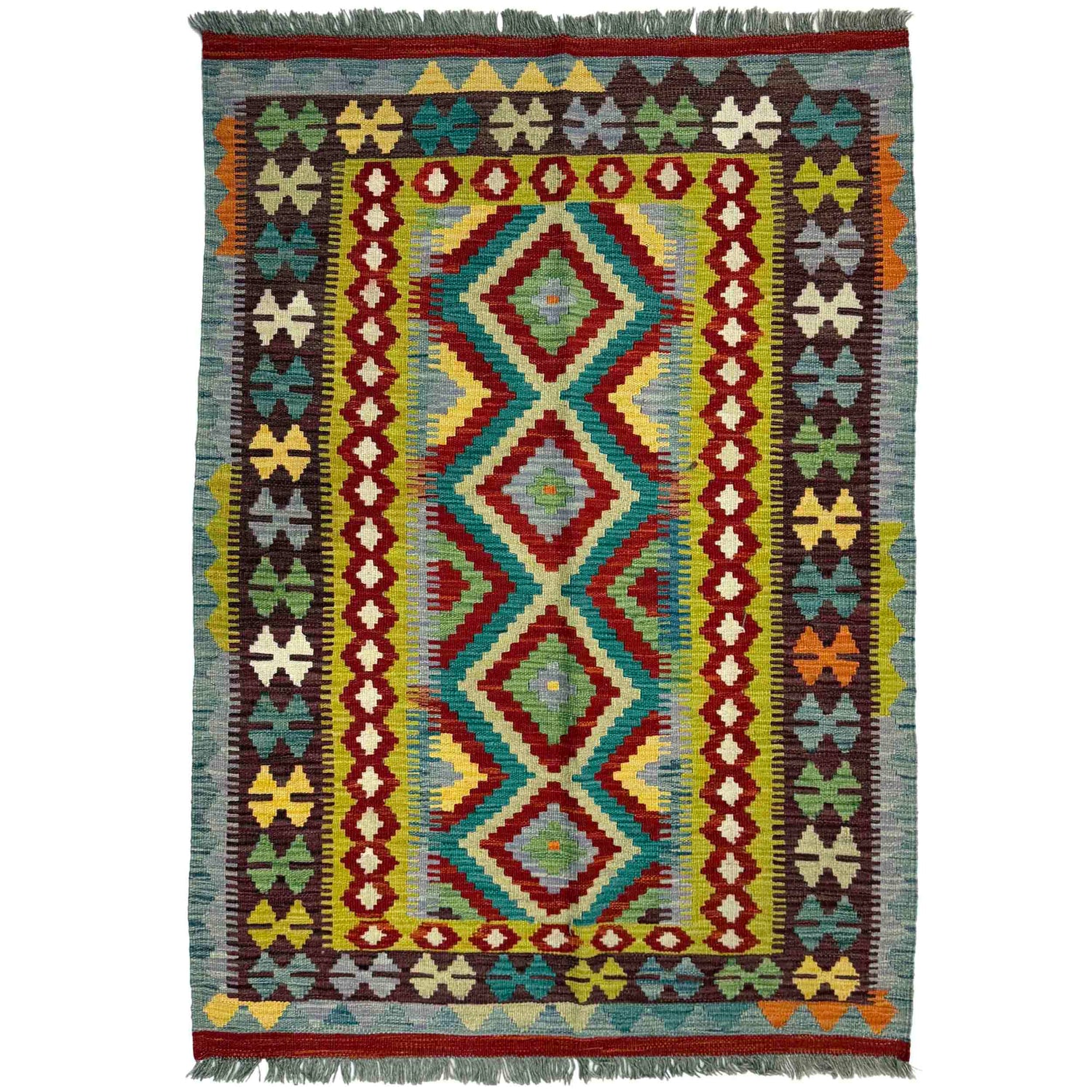 Handmade Afghan Vegetable Kilim 3' 4" x 4' 11" ft / 102 x 149 cm - No. Y39170