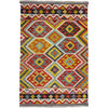 Multi Color ful Flat-Weave Wool Kilim 3' 4" x 4' 11" ft / 101 x 150 cm - No. Y39171