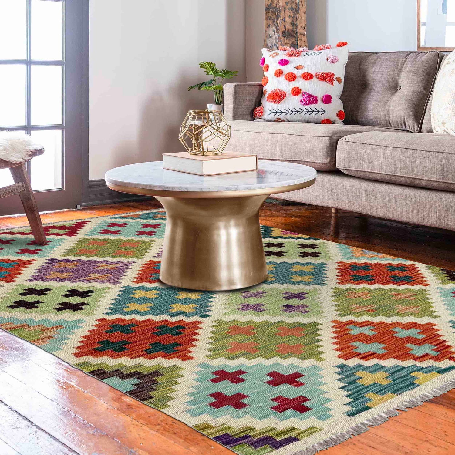 Handmade Vegetable Kilim 3' 4" x 4' 11" ft / 101 x 151 cm - No. Y39172