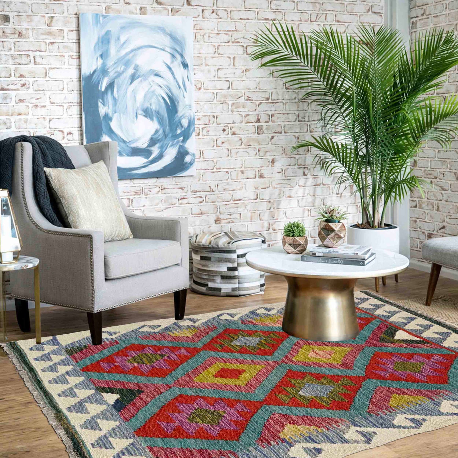 Handmade Vegetable Kilim 3' 1" x 4' 6" ft / 93 x 138 cm - No. Y39174