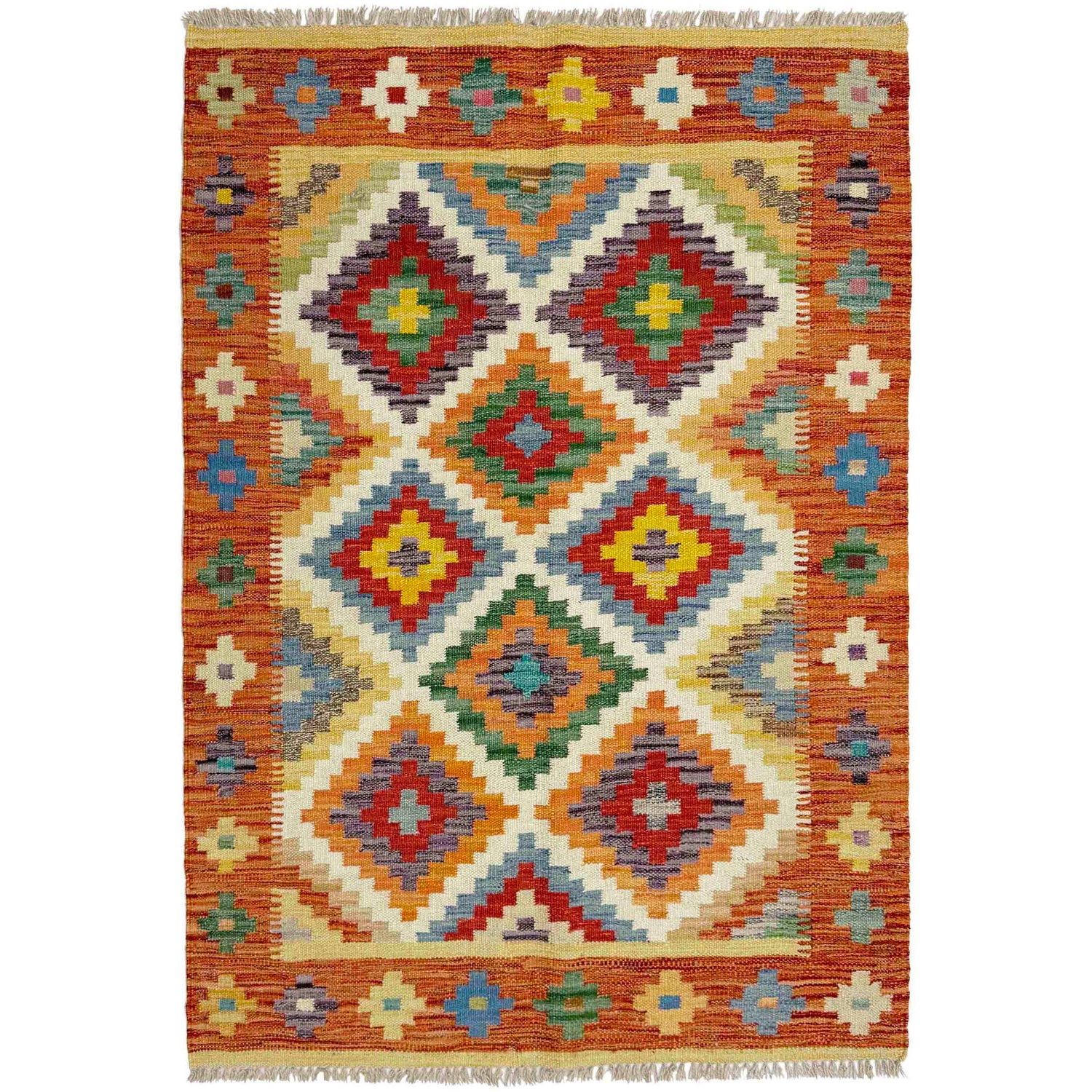 Hand Knotted Afghan Style Kilim 3' 4" x 4' 9" ft / 101 x 146 cm - No. Y39175