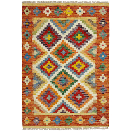 Hand Knotted Afghan Style Kilim 3' 4" x 4' 9" ft / 101 x 146 cm - No. Y39175