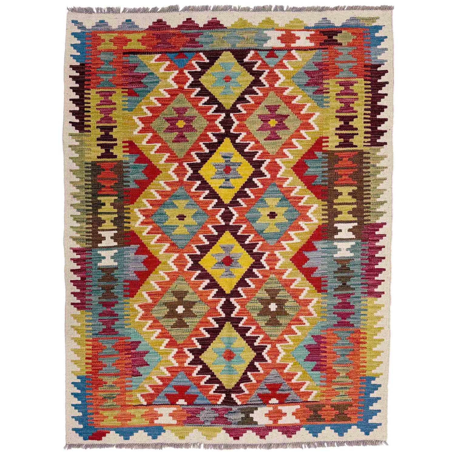 Hand Woven Wool Kelim 3' 7" x 4' 11" ft / 110 x 151 cm - No. Y39176