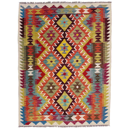 Hand Woven Wool Kelim 3' 7" x 4' 11" ft / 110 x 151 cm - No. Y39176