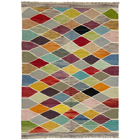 Handmade Turkish Design Wool Kilim 3' 3" x 4' 11" ft / 100 x 150 cm - No. Y39177