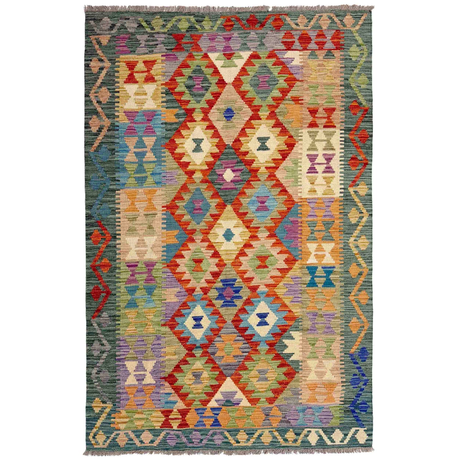 Handmade Vegetable Kilim 4' 1" x 6' 8" ft / 124 x 204 cm - No. Y39179