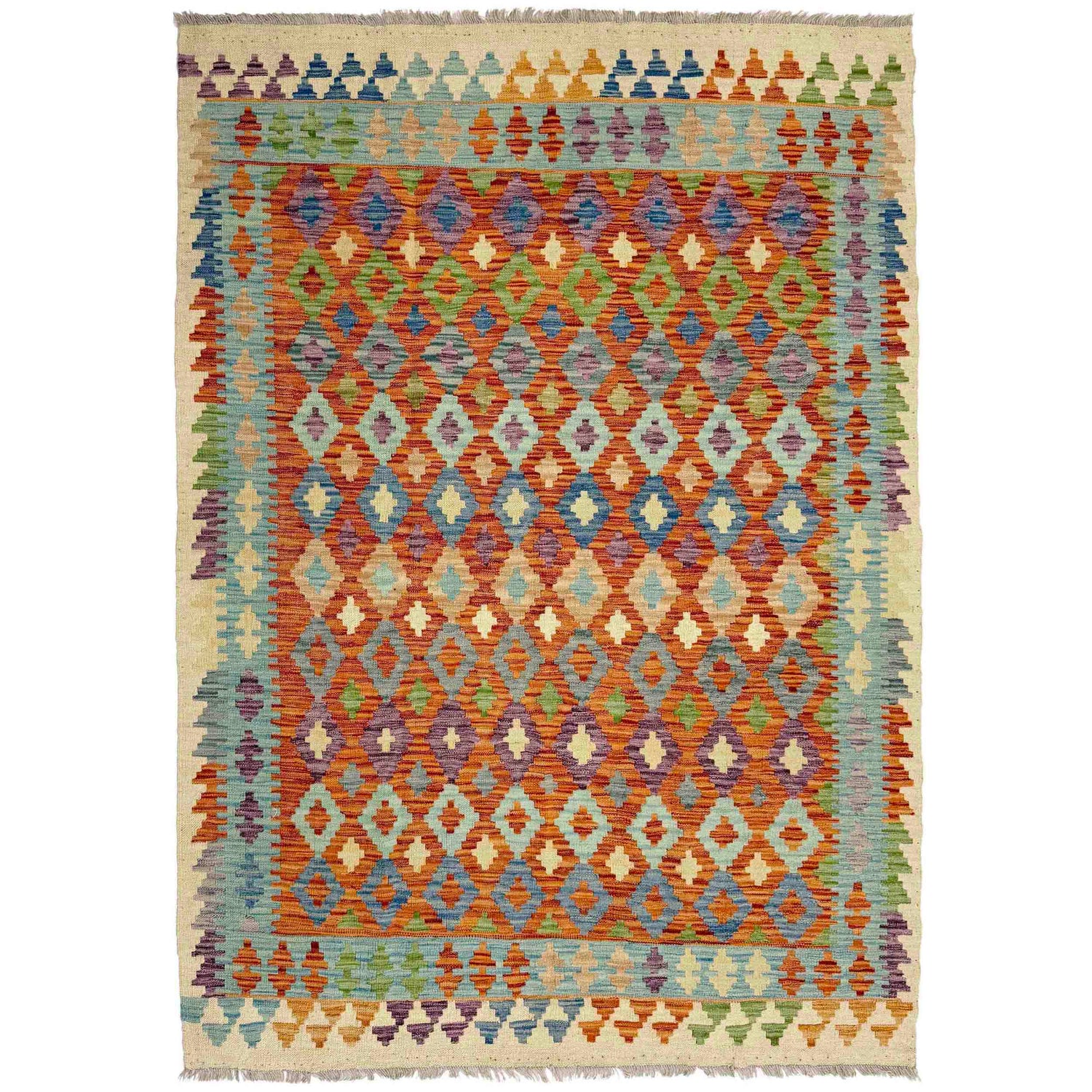 Hand Knotted Afghan Style Kilim 4' 6" x 6' 7" ft / 136 x 200 cm - No. Y39180