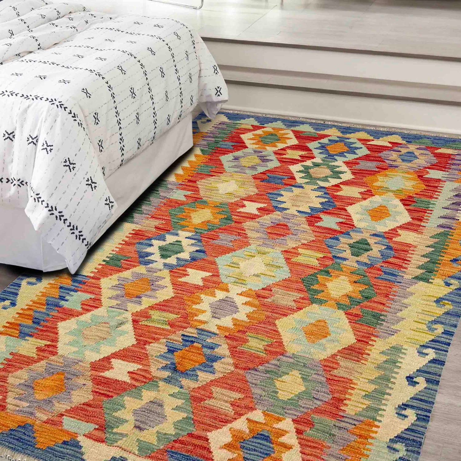 Handmade Vegetable Kelim 4' 0" x 5' 10" ft / 123 x 179 cm - No. Y39181