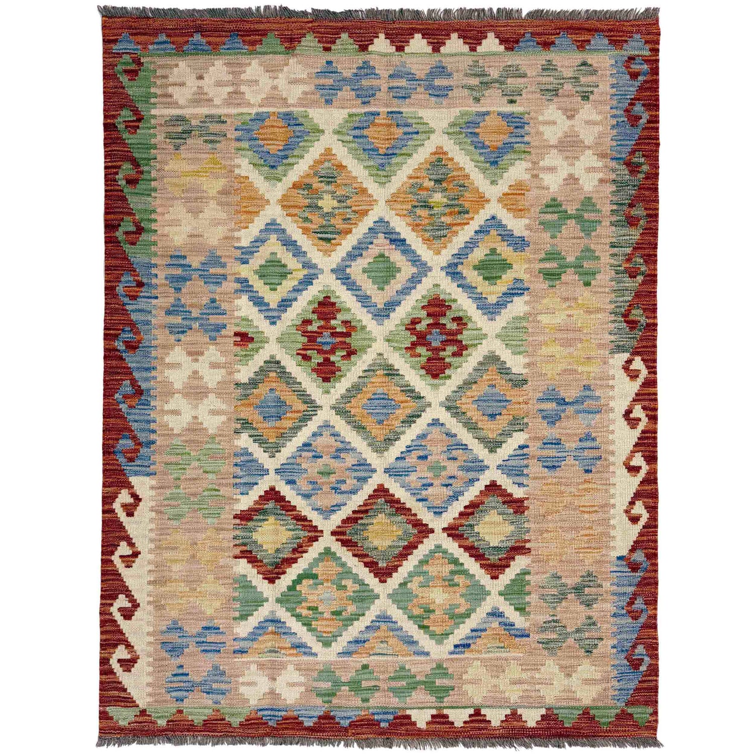 Hand Knotted Afghan Style Kilim 4' 0" x 5' 8" ft / 123 x 173 cm - No. Y39182