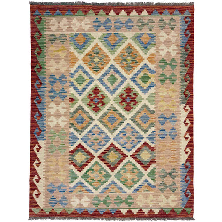 Hand Knotted Afghan Style Kilim 4' 0" x 5' 8" ft / 123 x 173 cm - No. Y39182