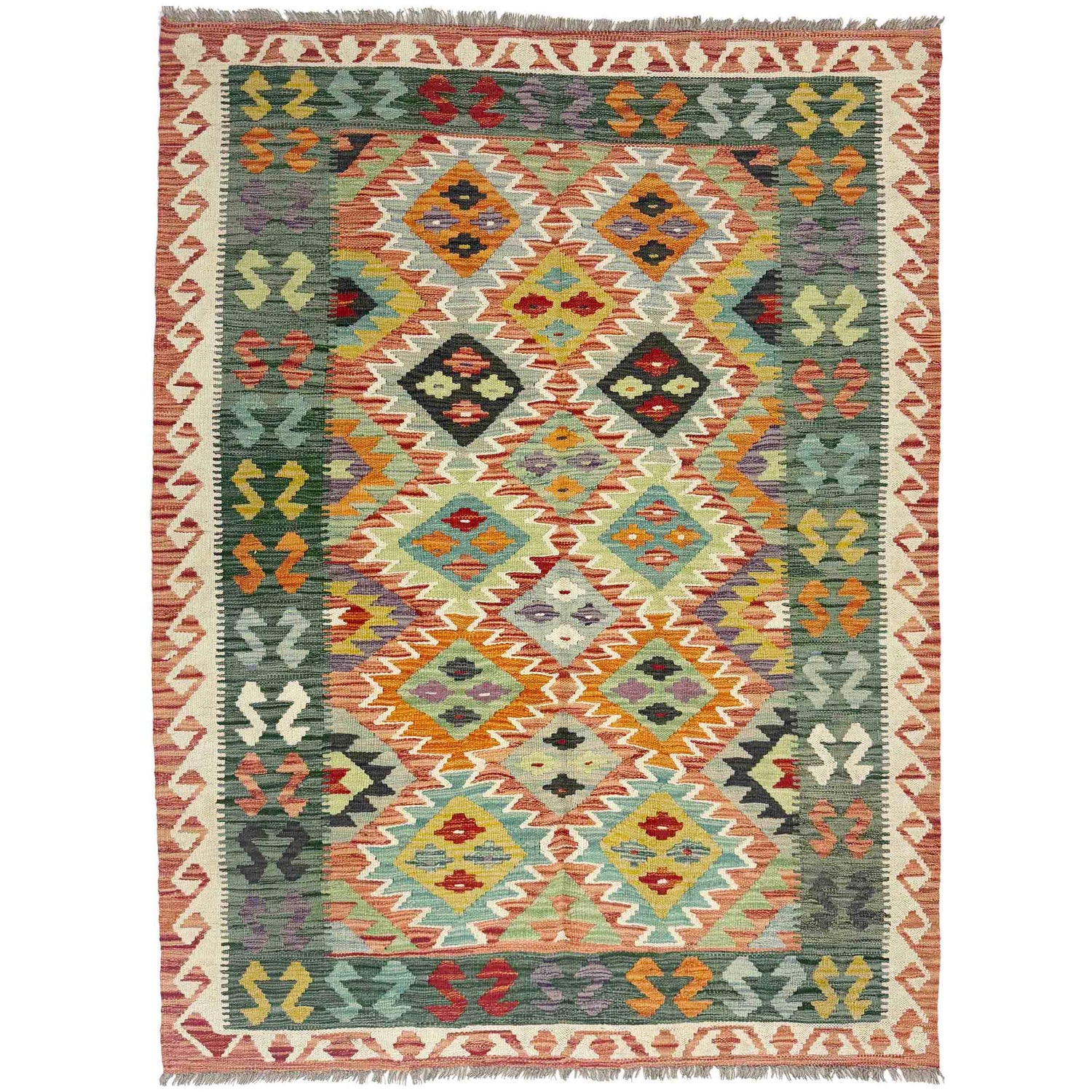 Handmade Turkish Design Wool Kilim 4' 4" x 5' 11" ft / 132 x 180 cm - No. Y39185
