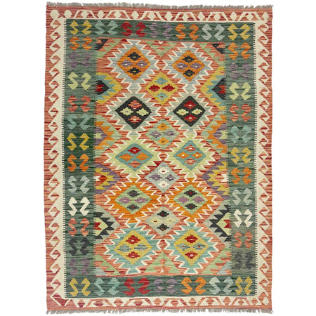 Handmade Turkish Design Wool Kilim 4' 4" x 5' 11" ft / 132 x 180 cm - No. Y39185