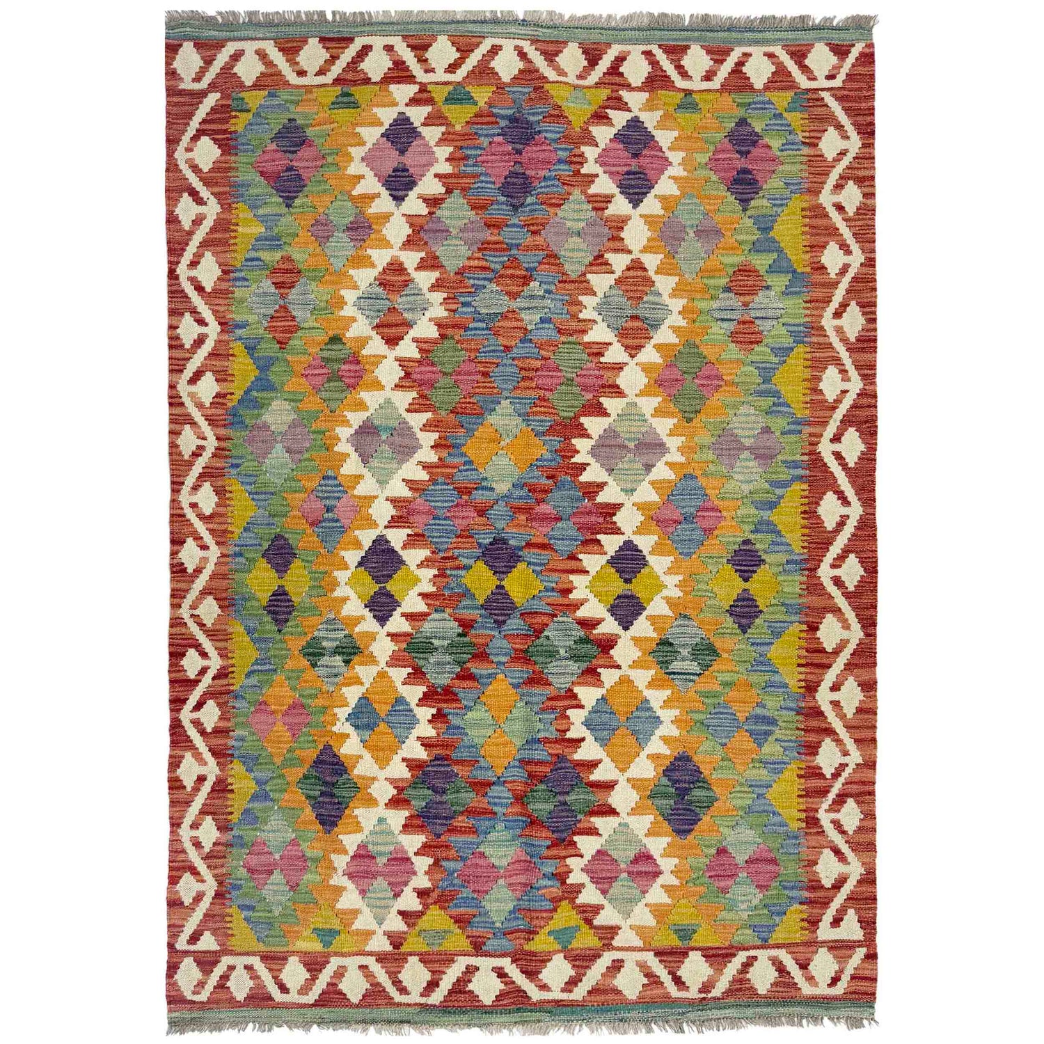 Hand Knotted Flatweave Kilim 4' 2" x 6' 0" ft / 127 x 183 cm - No. Y39189