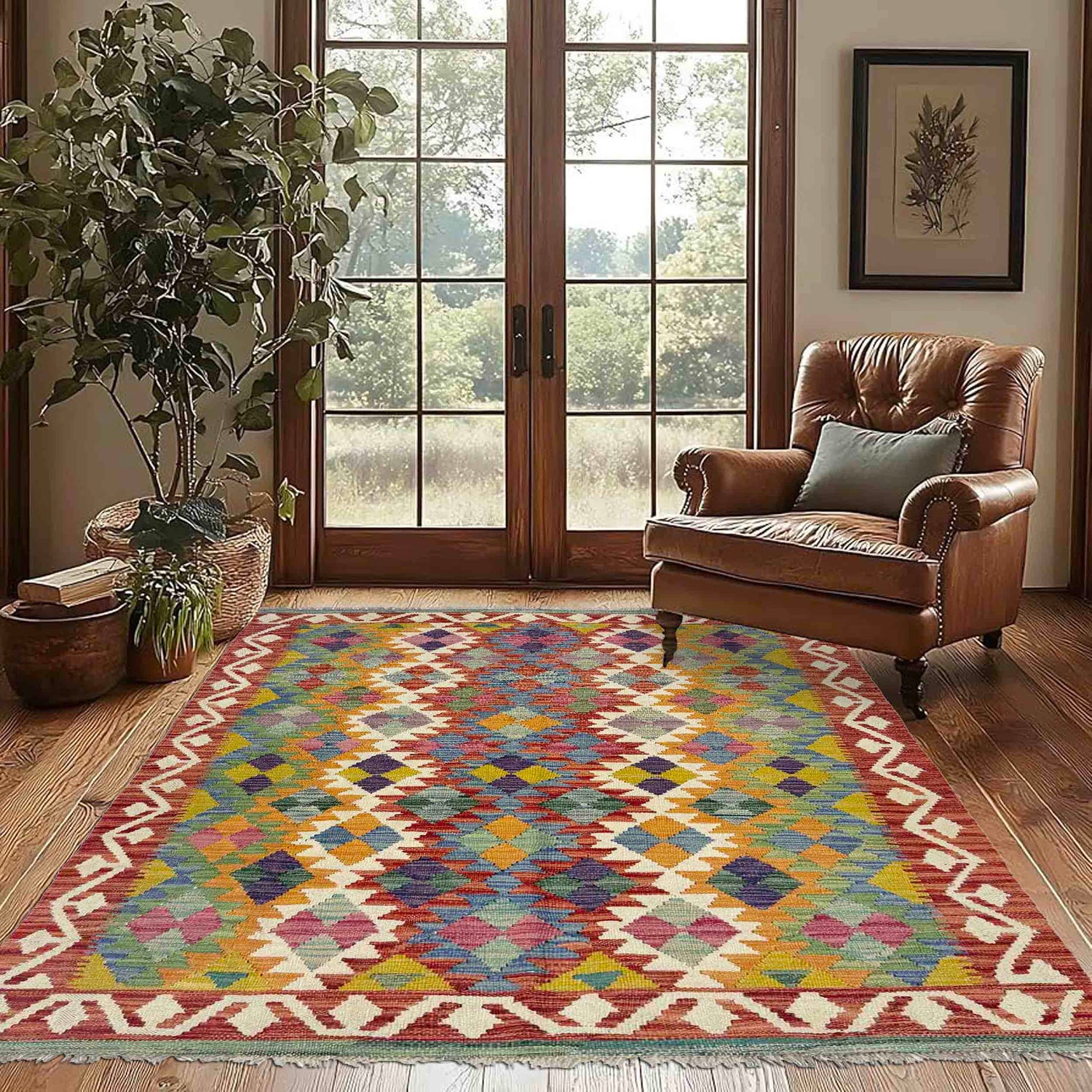 Hand Knotted Flatweave Kilim 4' 2" x 6' 0" ft / 127 x 183 cm - No. Y39189