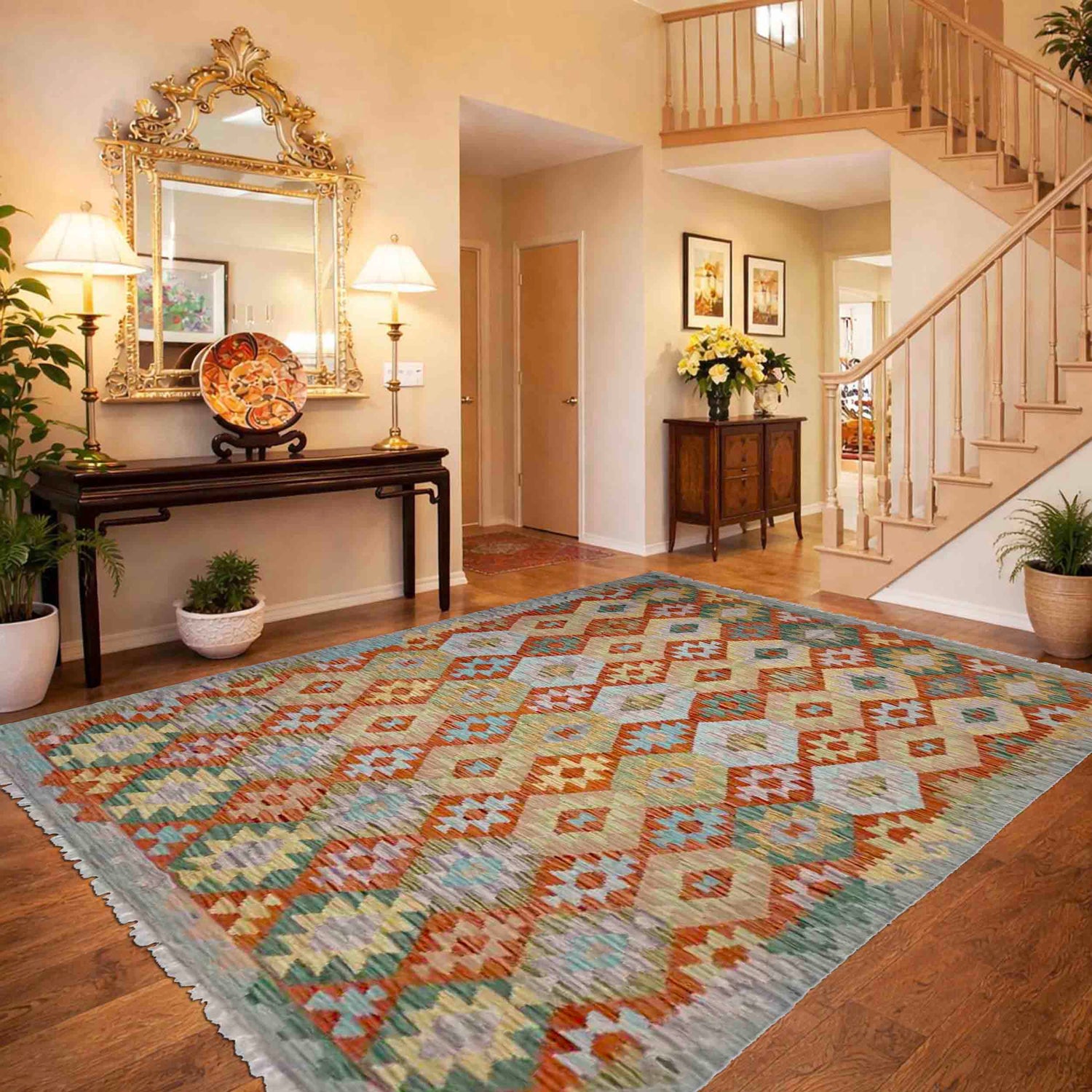 Hand Woven Wool Kelim 5' 7" x 8' 0" ft / 170 x 244 cm - No. Y39191