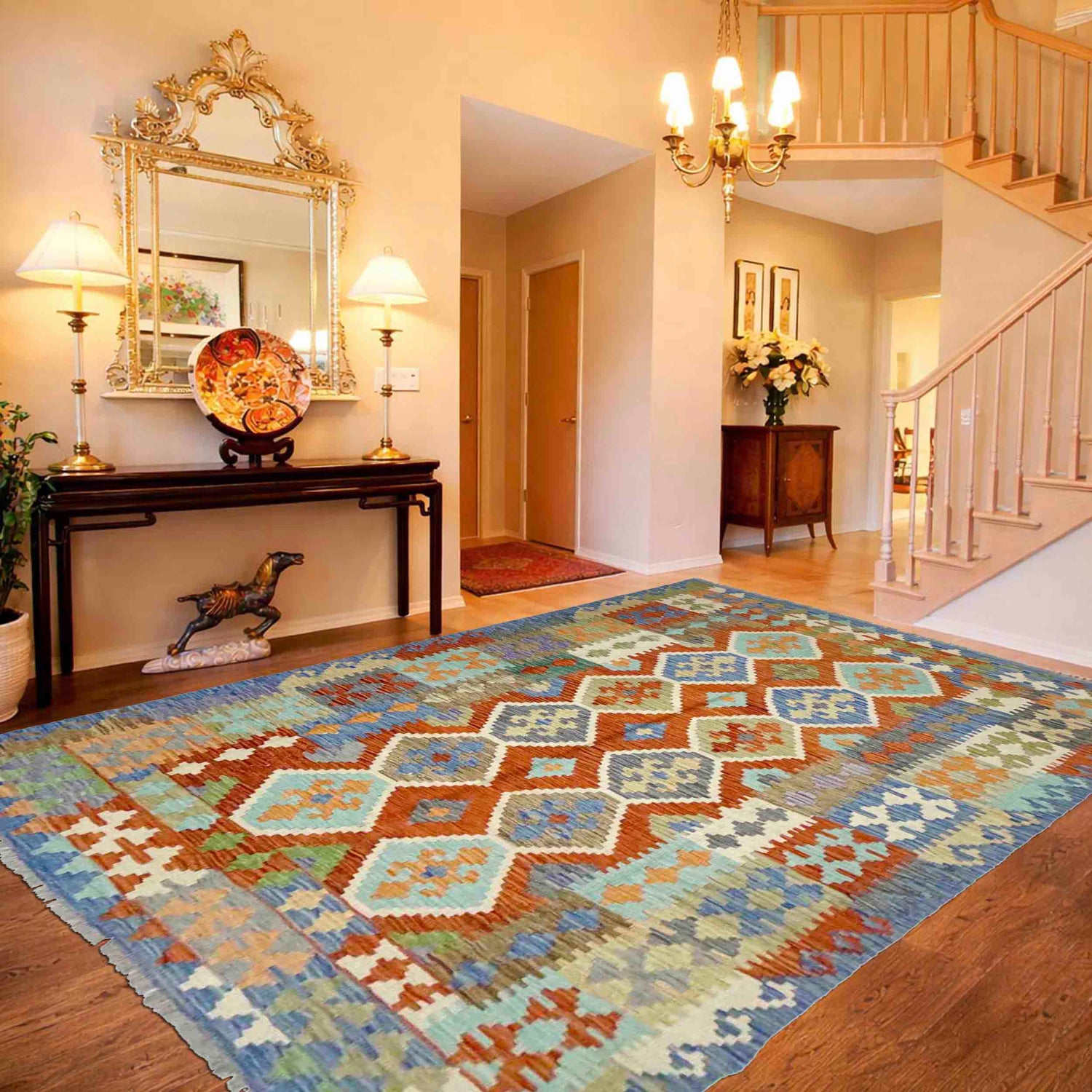Handmade Turkish Design Wool Kilim 6' 1" x 8' 0" ft / 185 x 244 cm - No. Y39192