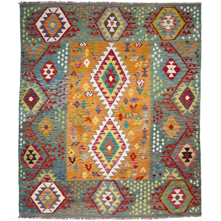 Hand Knotted Flatweave Kilim 6' 2" x 7' 11" ft / 189 x 242 cm - No. Y39194