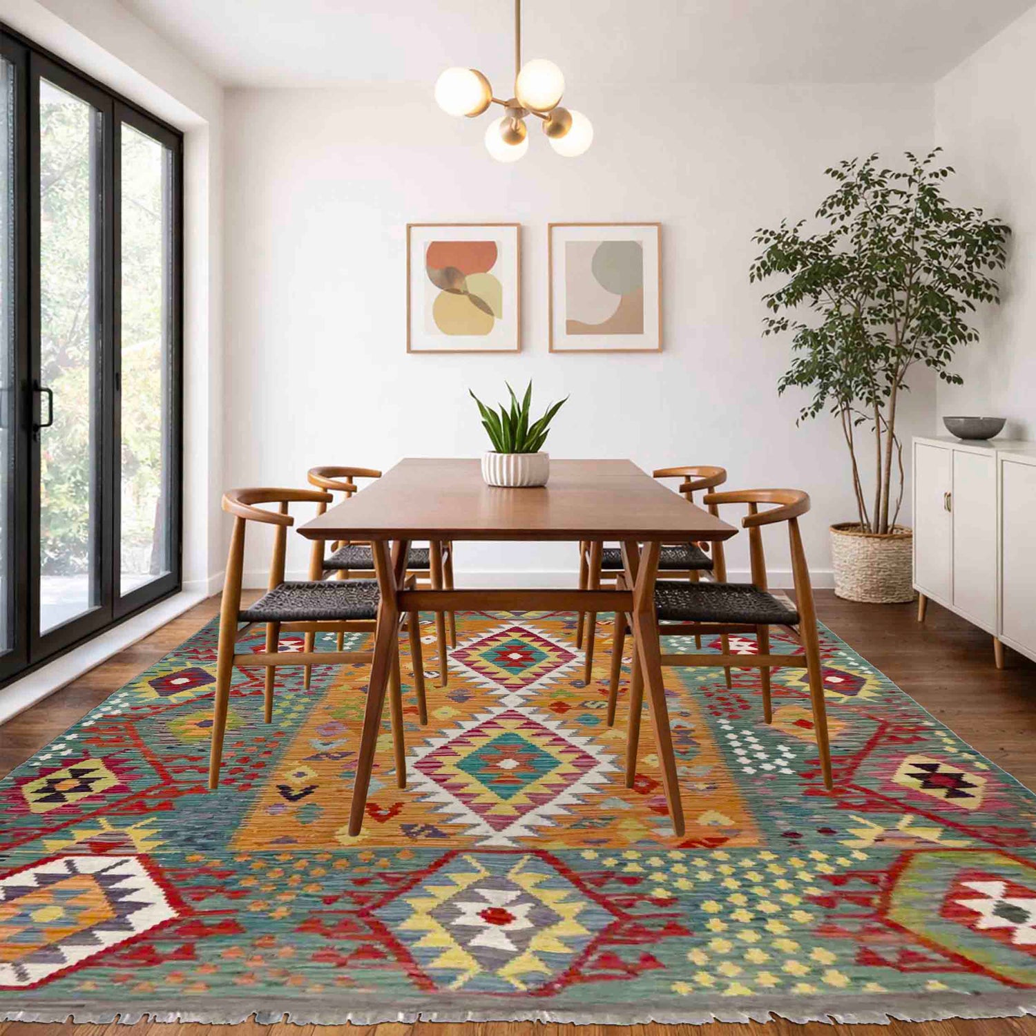 Hand Knotted Flatweave Kilim 6' 2" x 7' 11" ft / 189 x 242 cm - No. Y39194