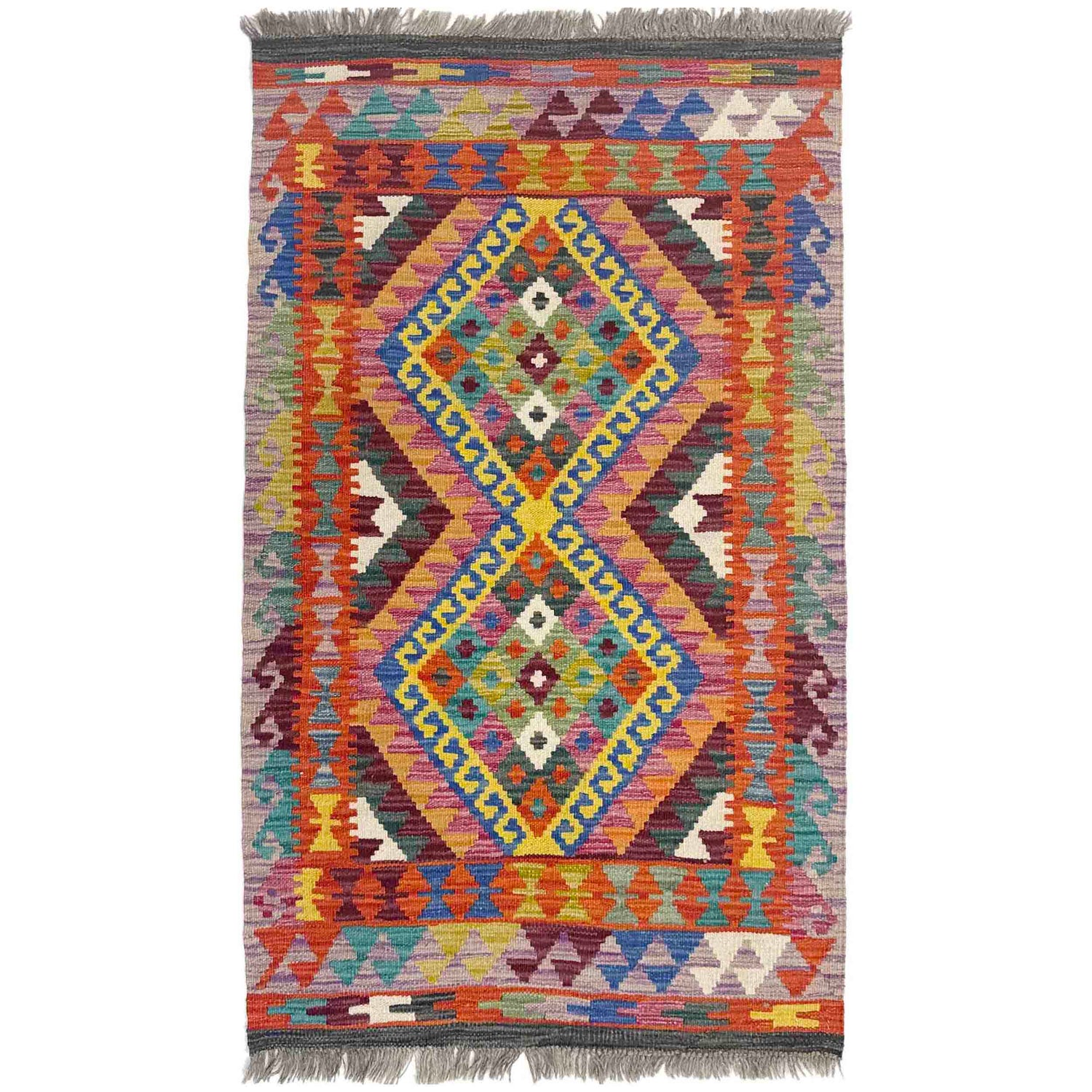 Multi Color ful Flat-Weave Wool Kilim 2' 7" x 4' 1" ft / 80 x 125 cm - No. Y39197