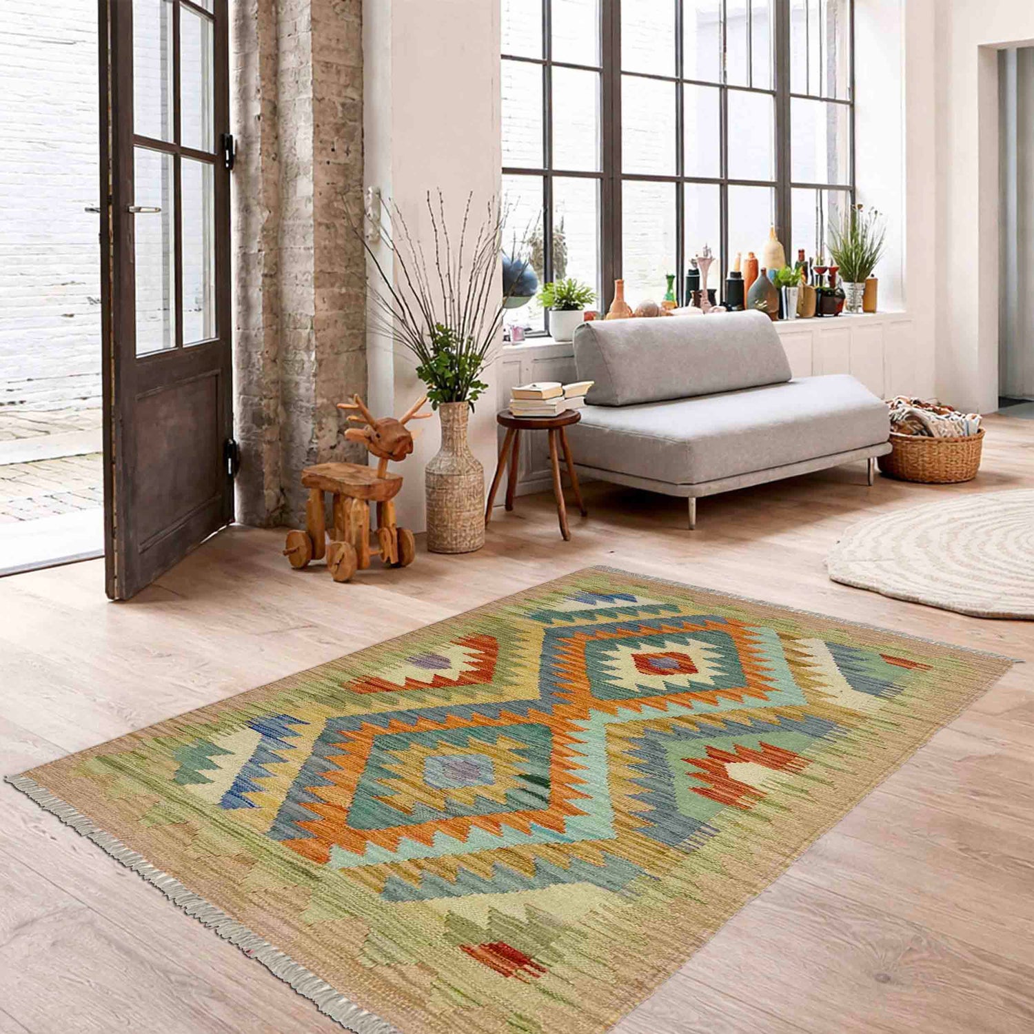 Handmade Vegetable Kilim 2' 8" x 3' 11" ft / 81 x 119 cm - No. Y39198