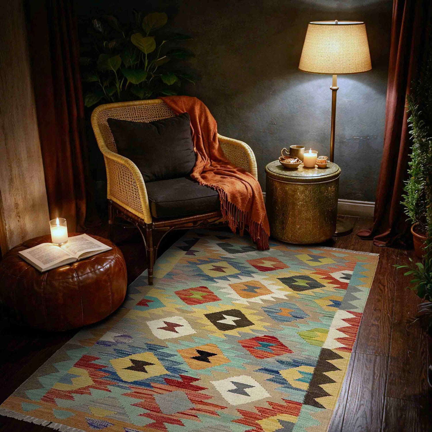 Hand Knotted Afghan Style Kilim 2' 7" x 4' 0" ft / 80 x 122 cm - No. Y39200