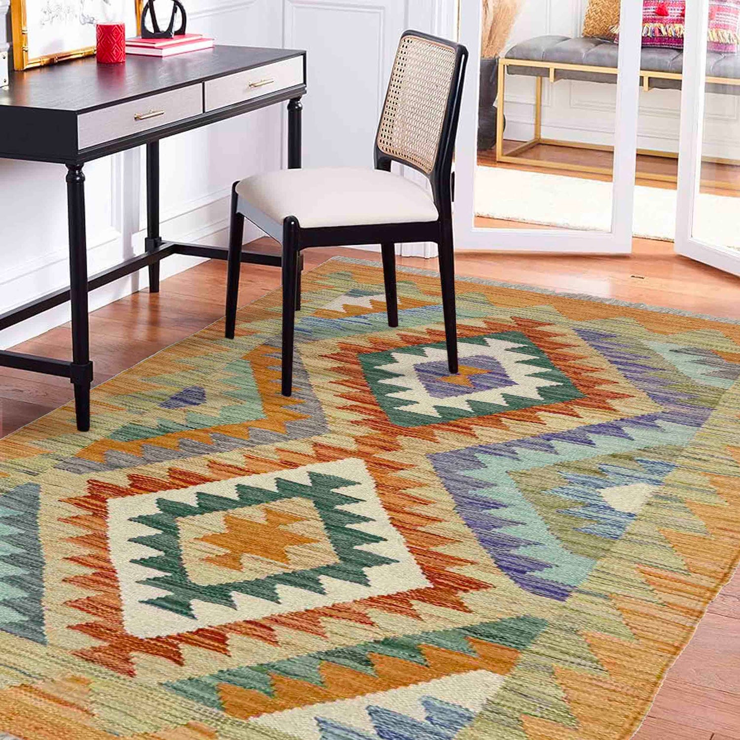 Handmade Turkish Design Wool Kilim 2' 6" x 4' 1" ft / 77 x 125 cm - No. Y39202