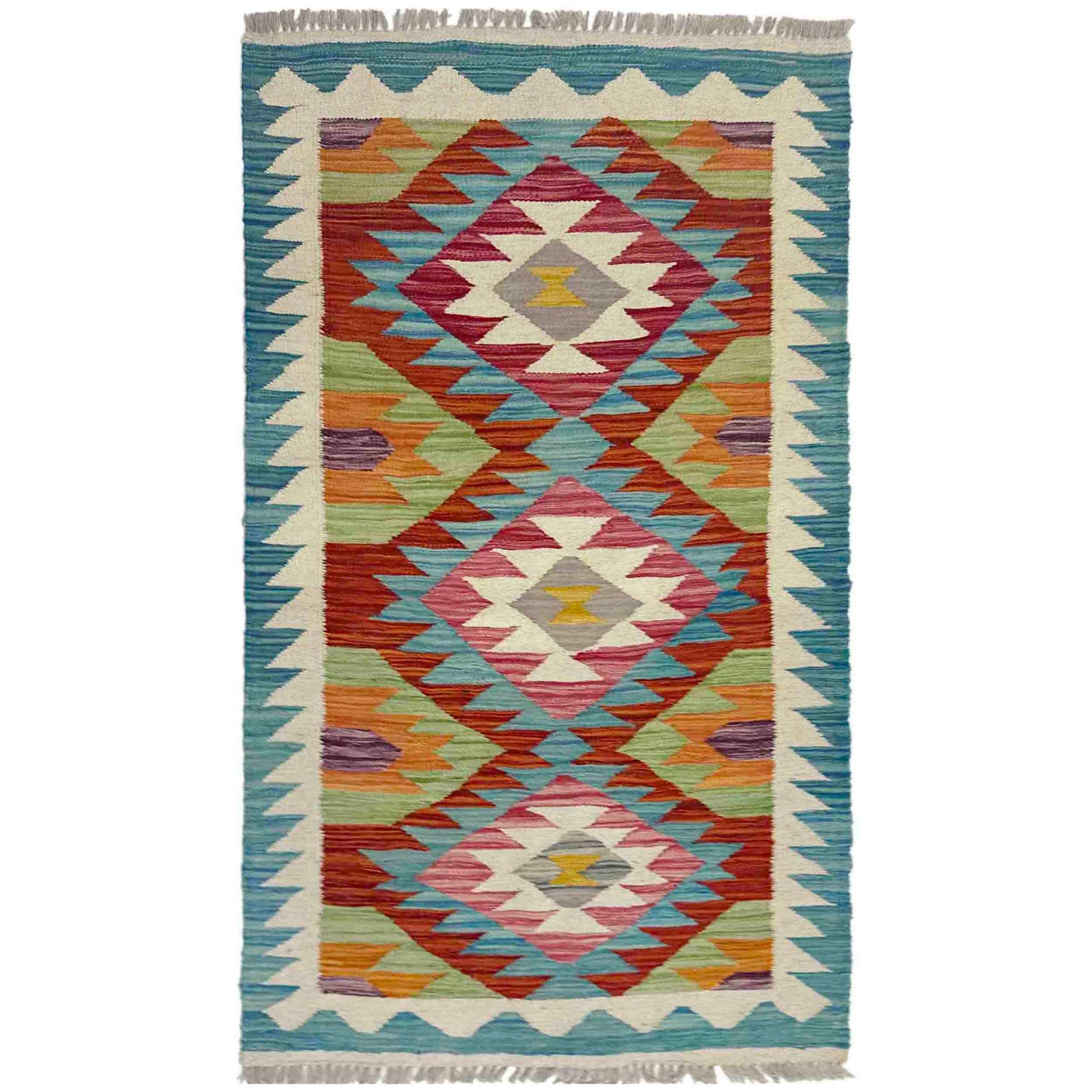 Hand Knotted Flatweave Kilim 2' 4" x 4' 1" ft / 71 x 125 cm - No. Y39204