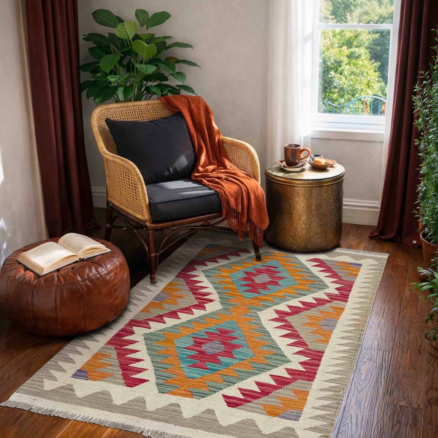Handmade Afghan Vegetable Kilim 2' 9" x 4' 0" ft / 85 x 123 cm - No. Y39205
