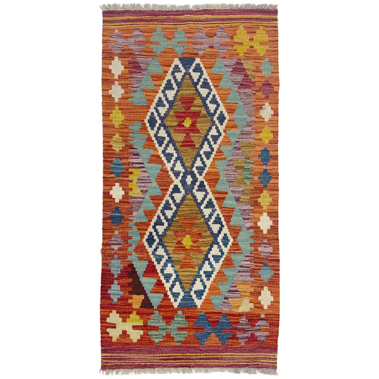 Hand Made Afghan Kilim 2' 1" x 4' 1" ft / 64 x 124 cm - No. Y39206