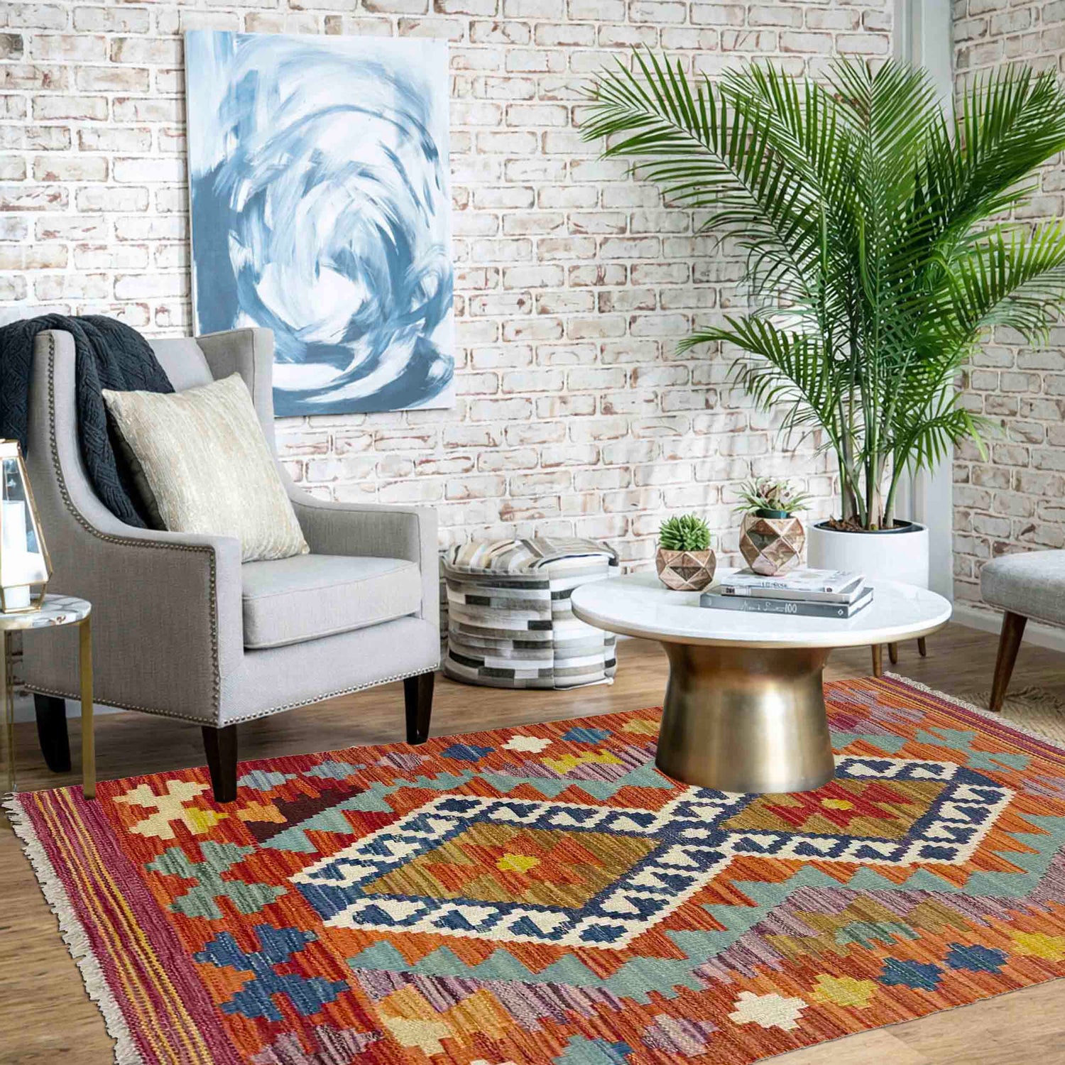 Hand Made Afghan Kilim 2' 1" x 4' 1" ft / 64 x 124 cm - No. Y39206