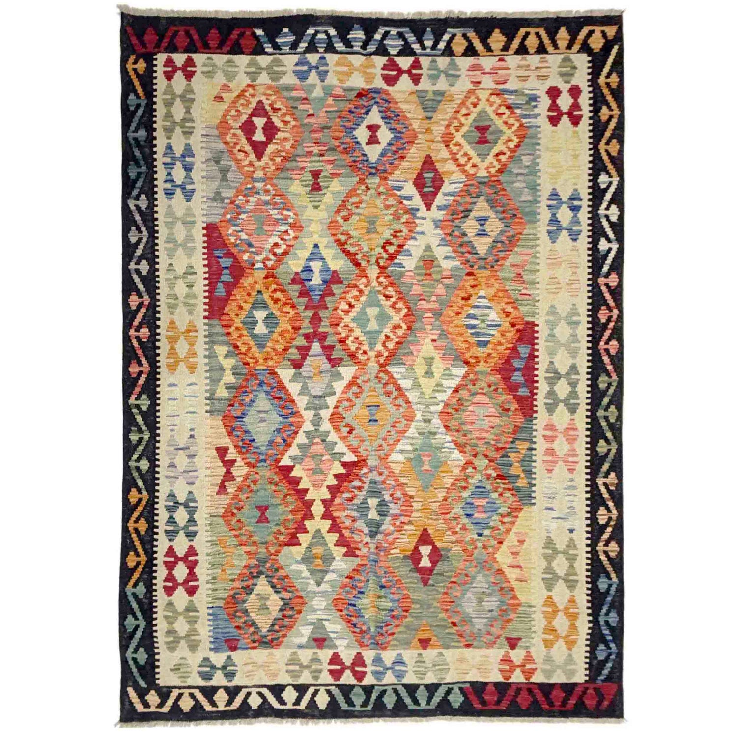 Hand Made Afghan Kilim 5' 9" x 7' 9" ft / 175 x 235 cm - No. Y39208