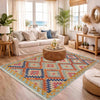 Multi Color ful Flat-Weave Wool Kilim 5' 0" x 6' 9" ft / 152 x 205 cm - No. Y39209