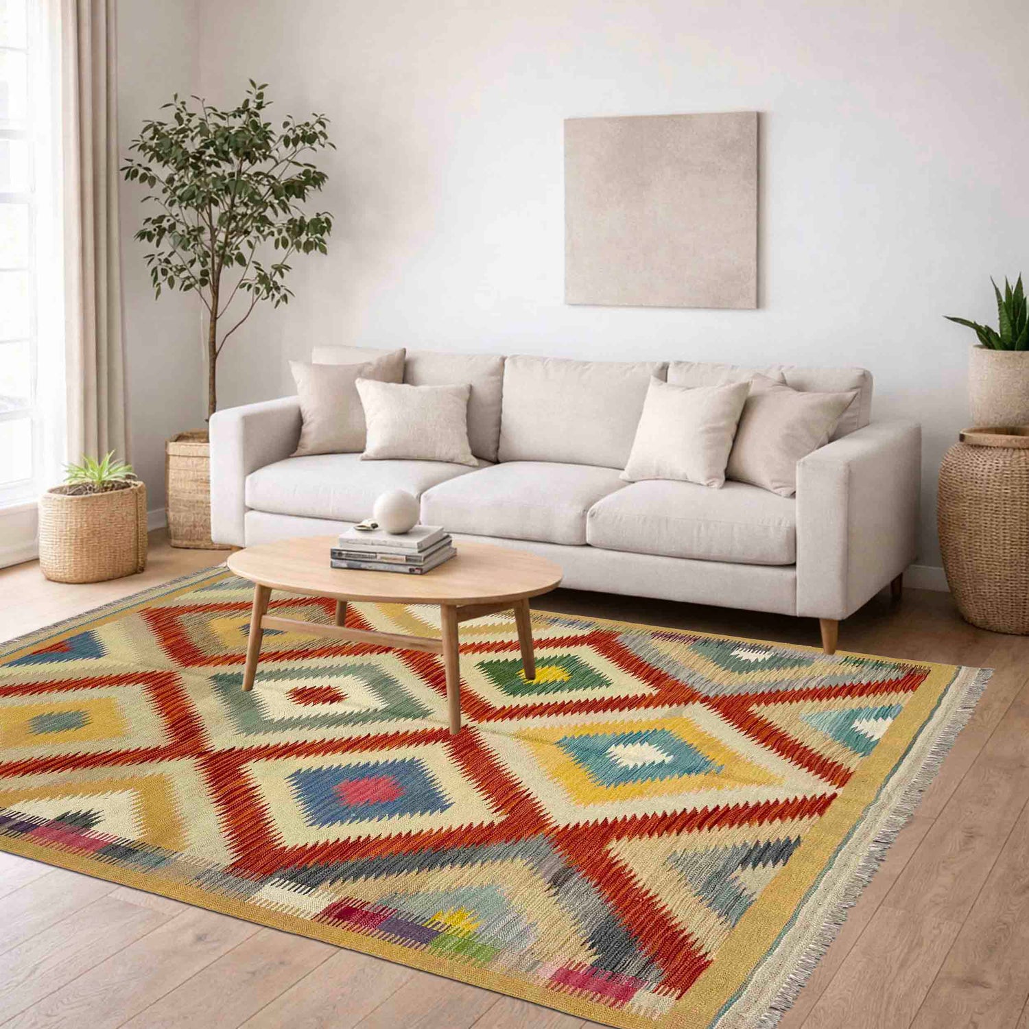 Handmade Vegetable Kelim 4' 11" x 6' 6" ft / 150 x 198 cm - No. Y39211