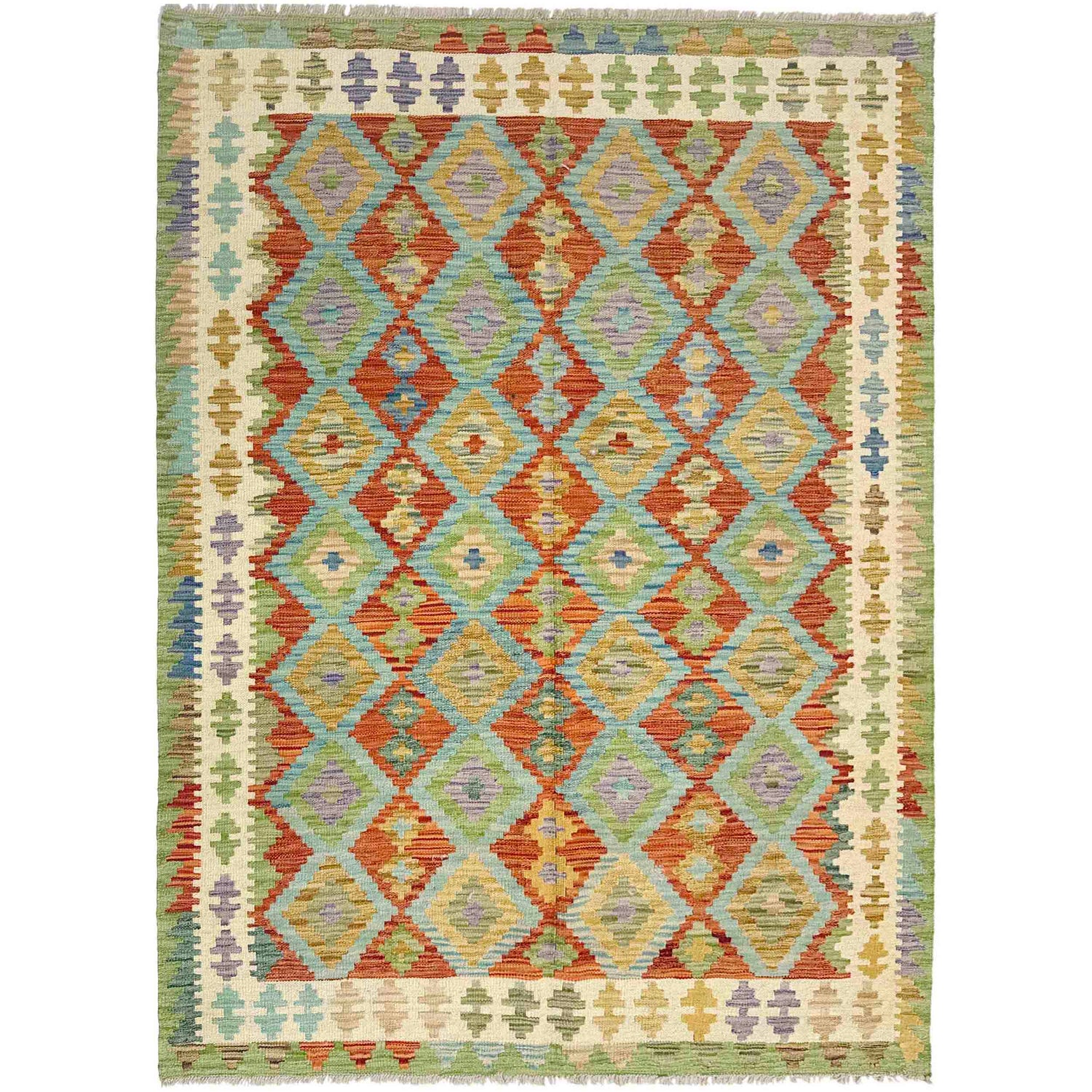 Hand Knotted Afghan Style Kilim 5' 2" x 6' 7" ft / 157 x 200 cm - No. Y39212