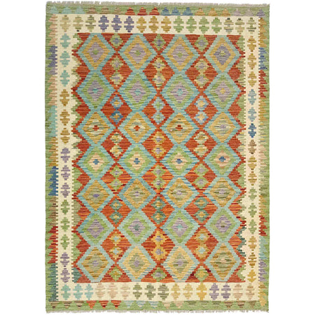 Hand Knotted Afghan Style Kilim 5' 2" x 6' 7" ft / 157 x 200 cm - No. Y39212